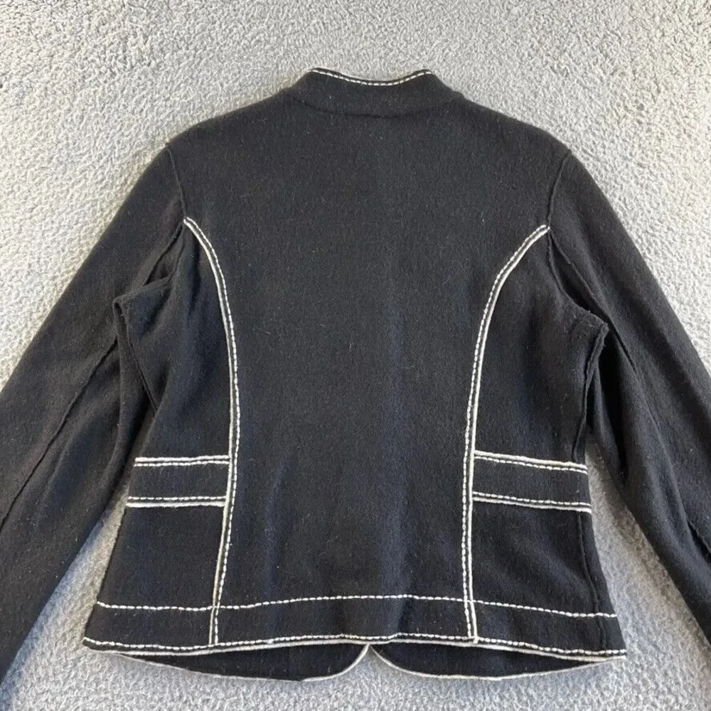 Vintage Talbots Jacket Womens Small Black 100% Merino Wool Coat Military‎ Retro